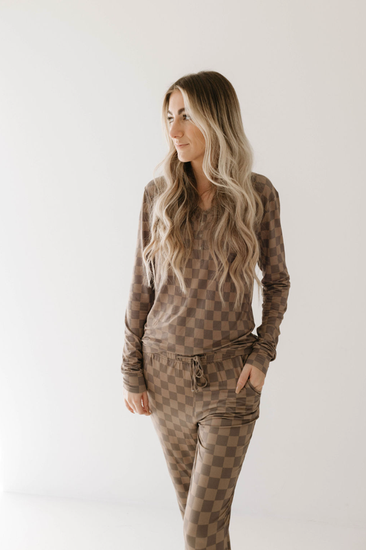 Women's Bamboo Pajamas | Faded Brown Checkerboard