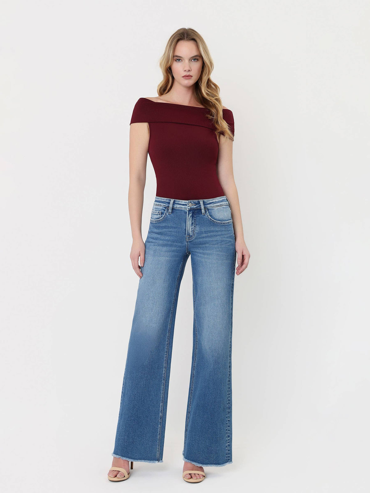 River Raw Hem Wide Leg Jeans