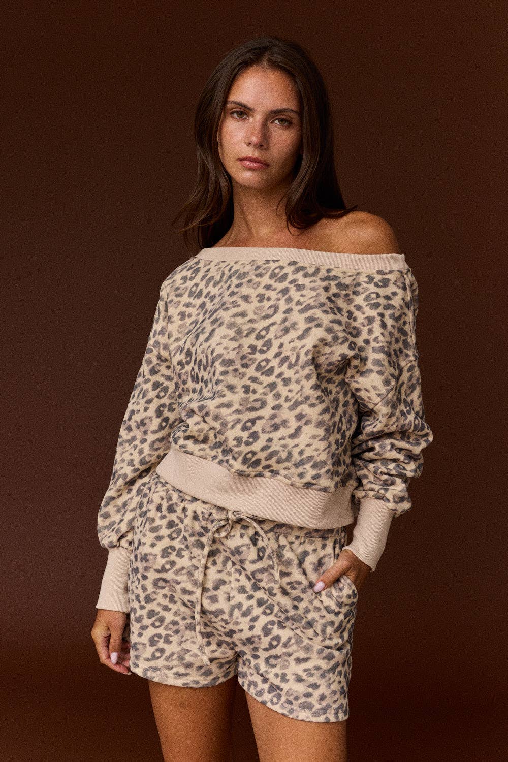 Georgia Leopard Print Off Shoulder Short Set