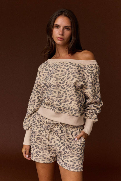 Georgia Leopard Print Off Shoulder Short Set