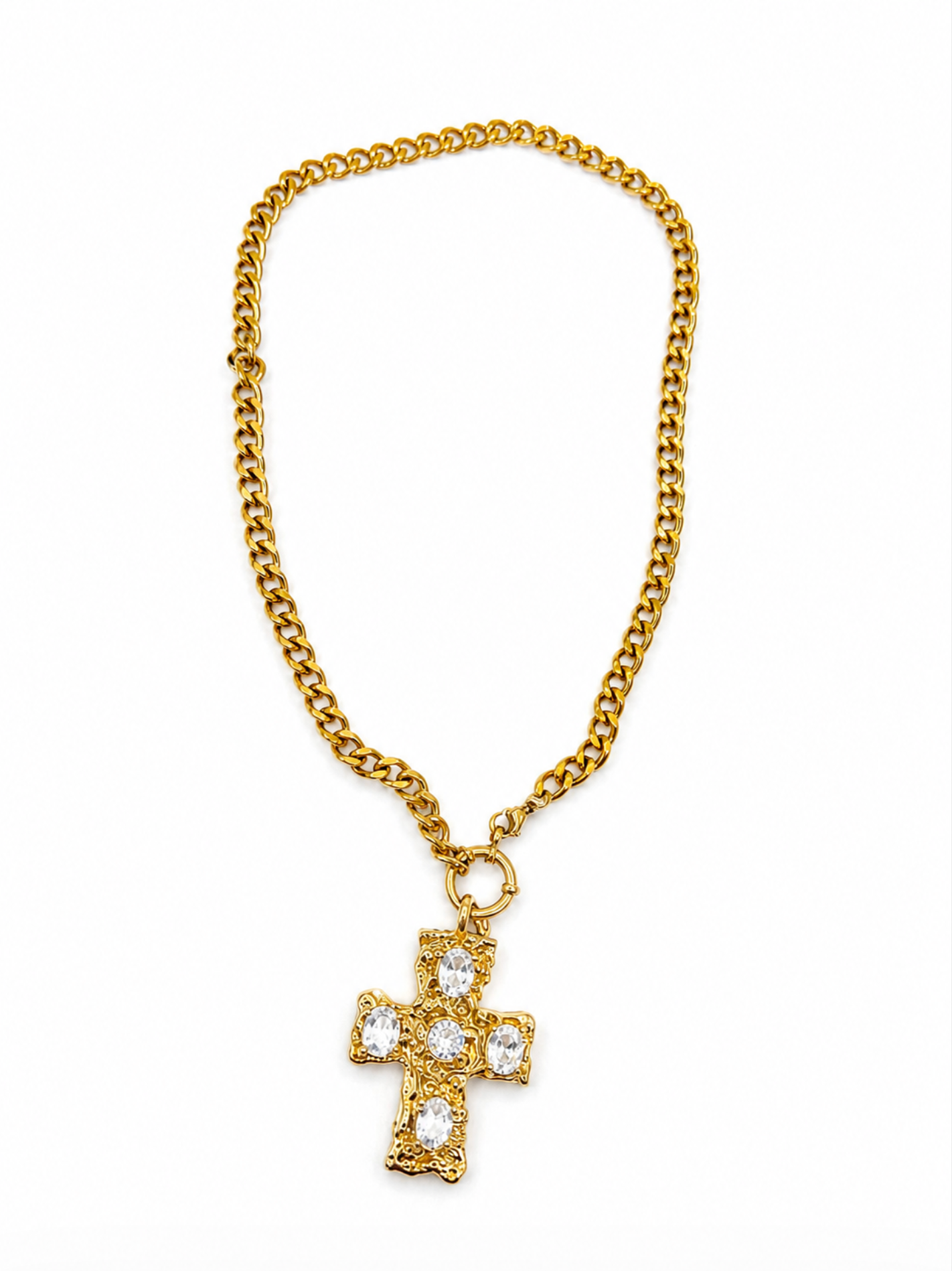 Holly Hammered Diamond Cross Chain Necklace | 18k Gold Plated