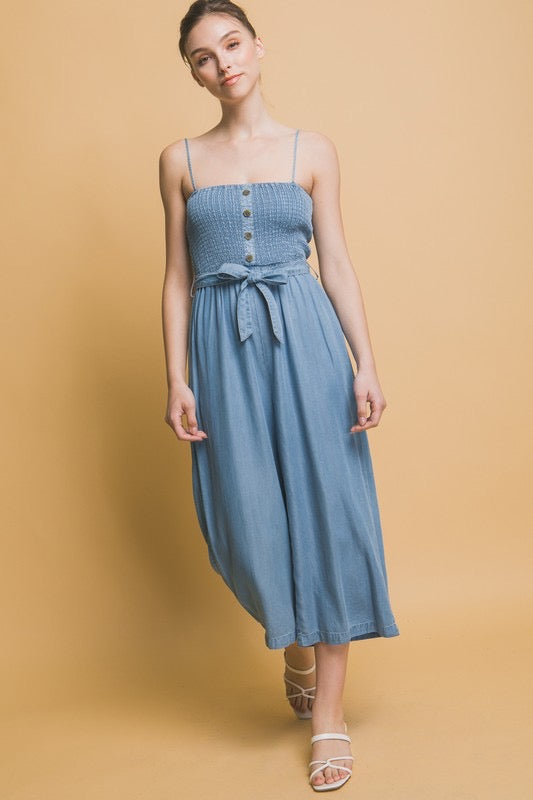 Smocked Wide Leg Jumpsuit