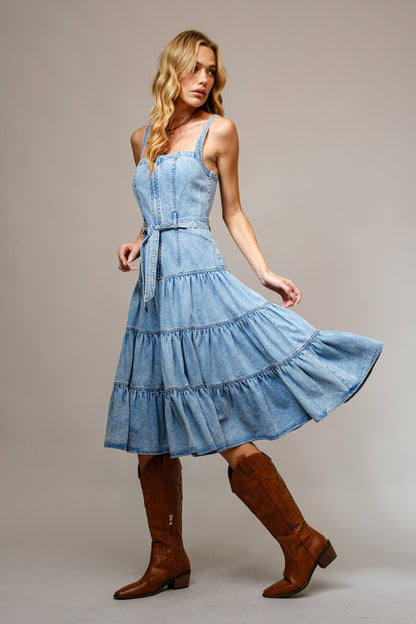 Denim Zip Midi Dress