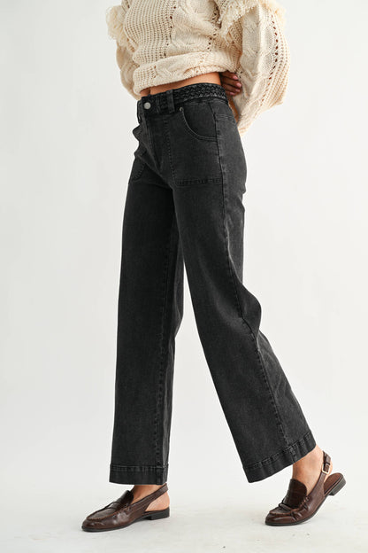 BRAIDED WAIST STRAIGHT LEG DENIM