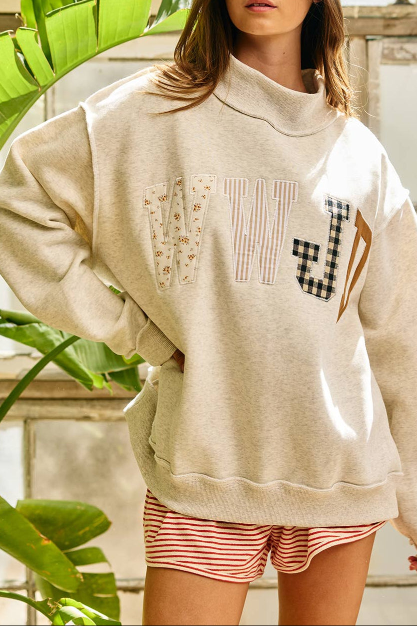 WWJD Embroidered Mock-neck Sweatshirt