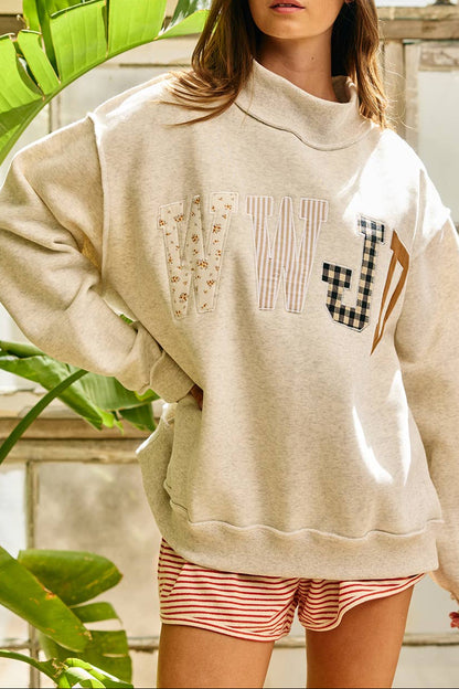 WWJD Embroidered Mock-neck Sweatshirt