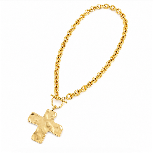 Wren Hammered Cross Chain Necklace | Waterproof + Gold Plated