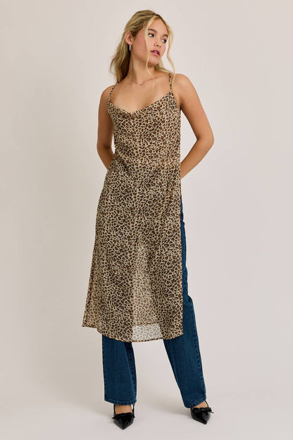 Cheetah Cowl Neck, Maxi Cami Top