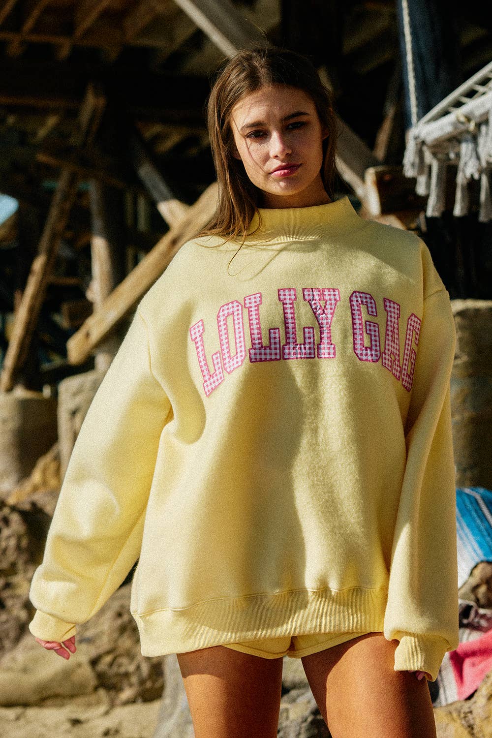 Dilly Dally  Reversible Mock Neck Sweatshirt