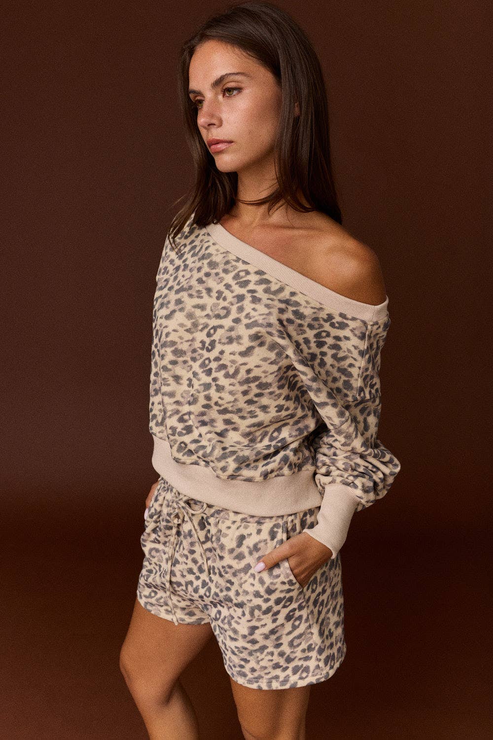 Georgia Leopard Print Off Shoulder Short Set