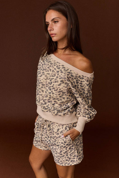Georgia Leopard Print Off Shoulder Short Set