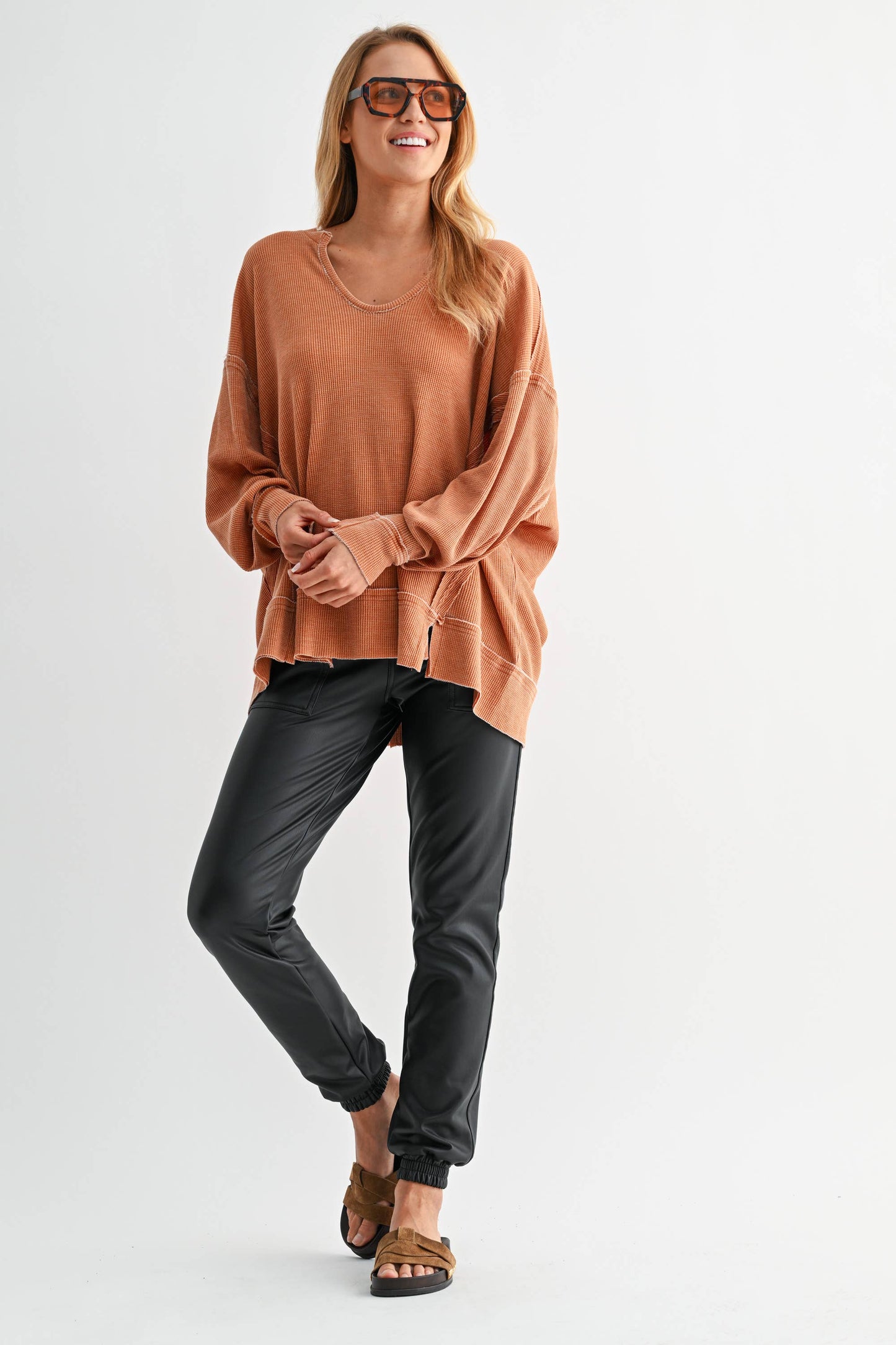 Logan Waffle Knit Long Sleeve Top