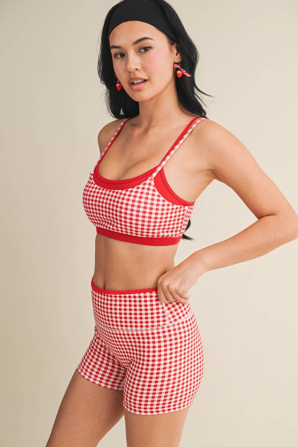 Gingham Print Double Layered Sports Bra
