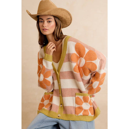 Stella Stripe Flower Oversized Cardigan