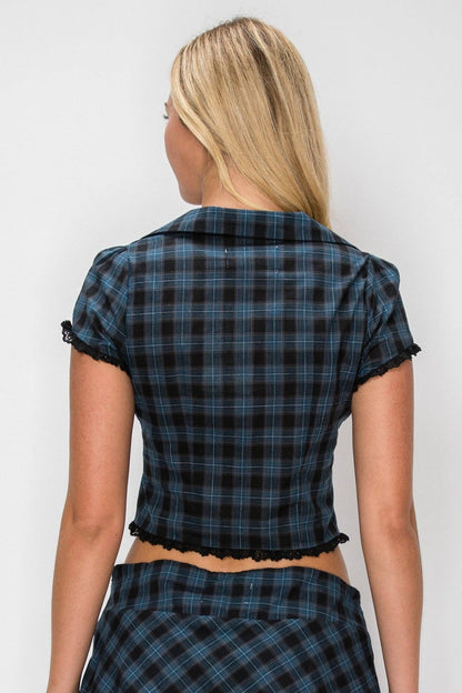 Sophie Plaid Lace Trim Blouse