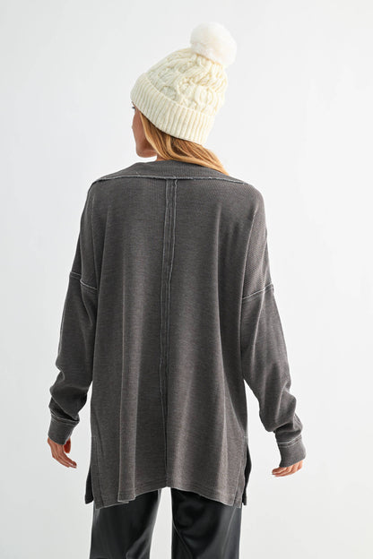 Whitney Waffle Knit Collared Long Sleeve