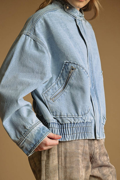 Jackie Washed Denim Bomber Jacket