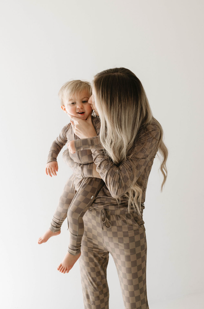 Bamboo Two Piece Pajama | Faded Brown Checkerboard