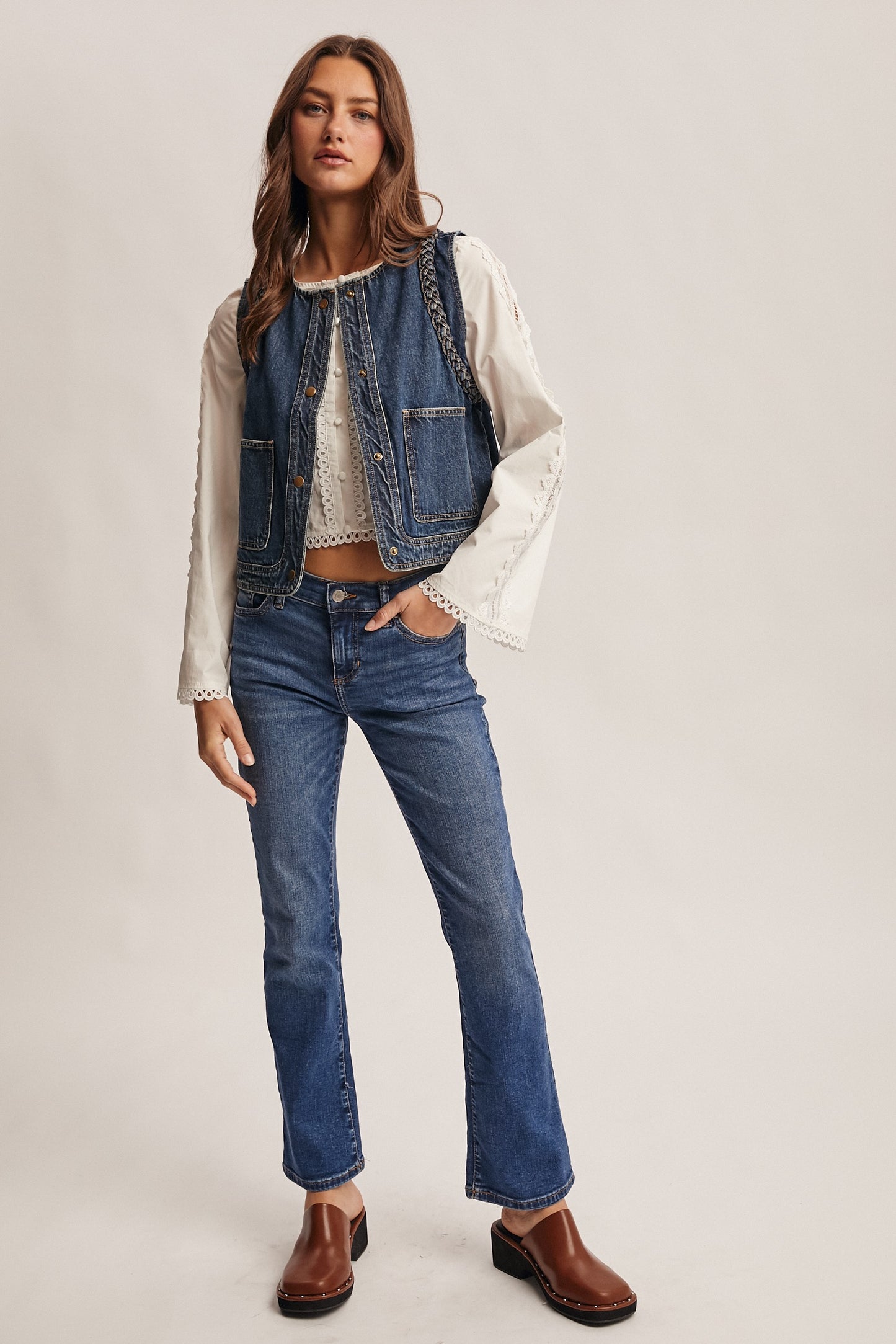 Braided Trim Denim Vest