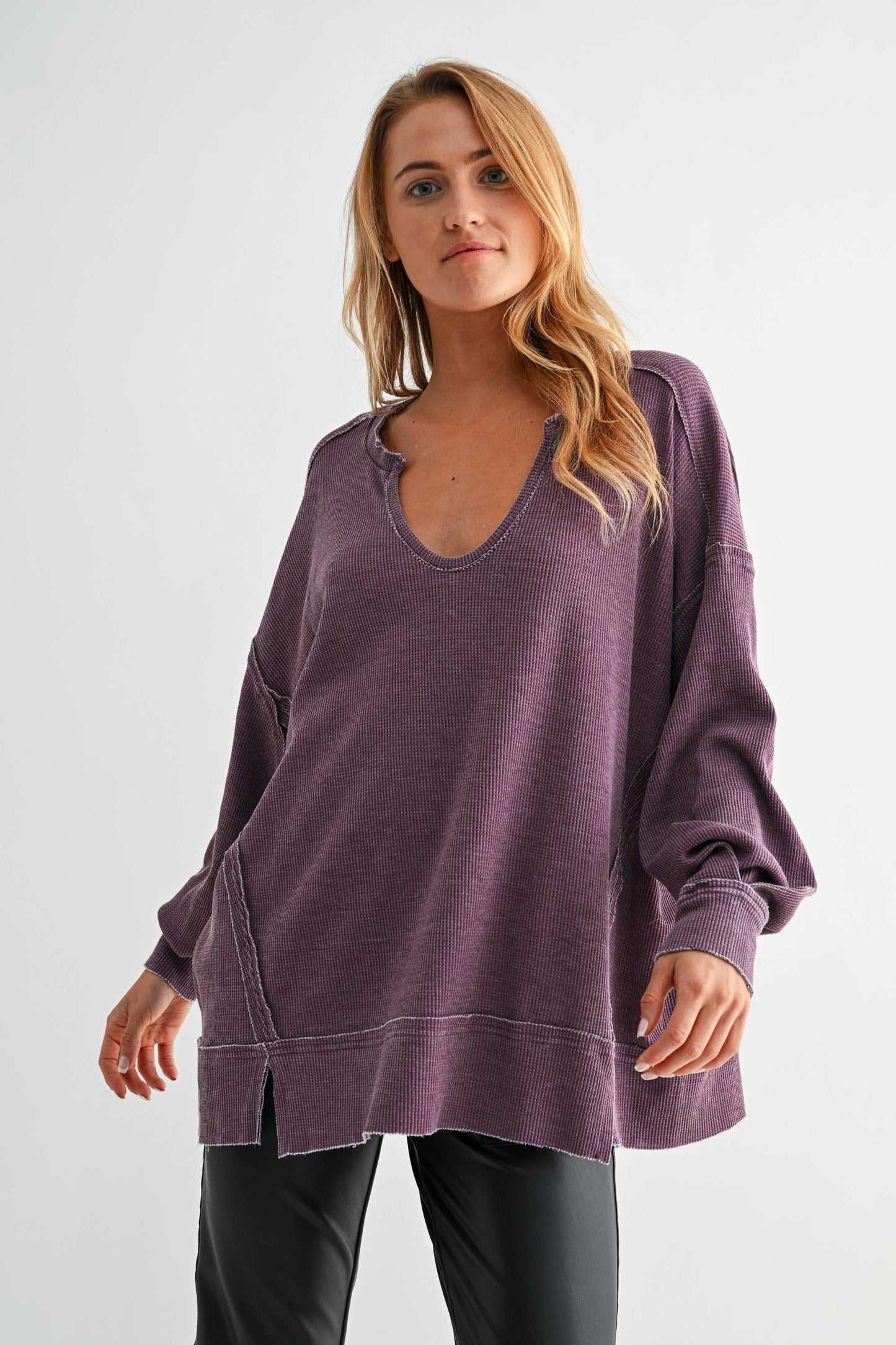 Logan Waffle Knit Long Sleeve Top