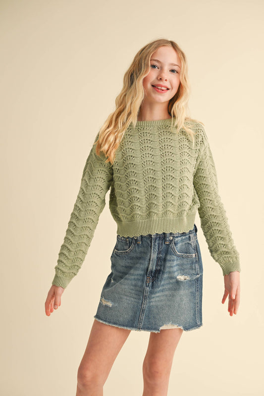 TWEEN CREW NECK  SWEATER - Sage (7-14)