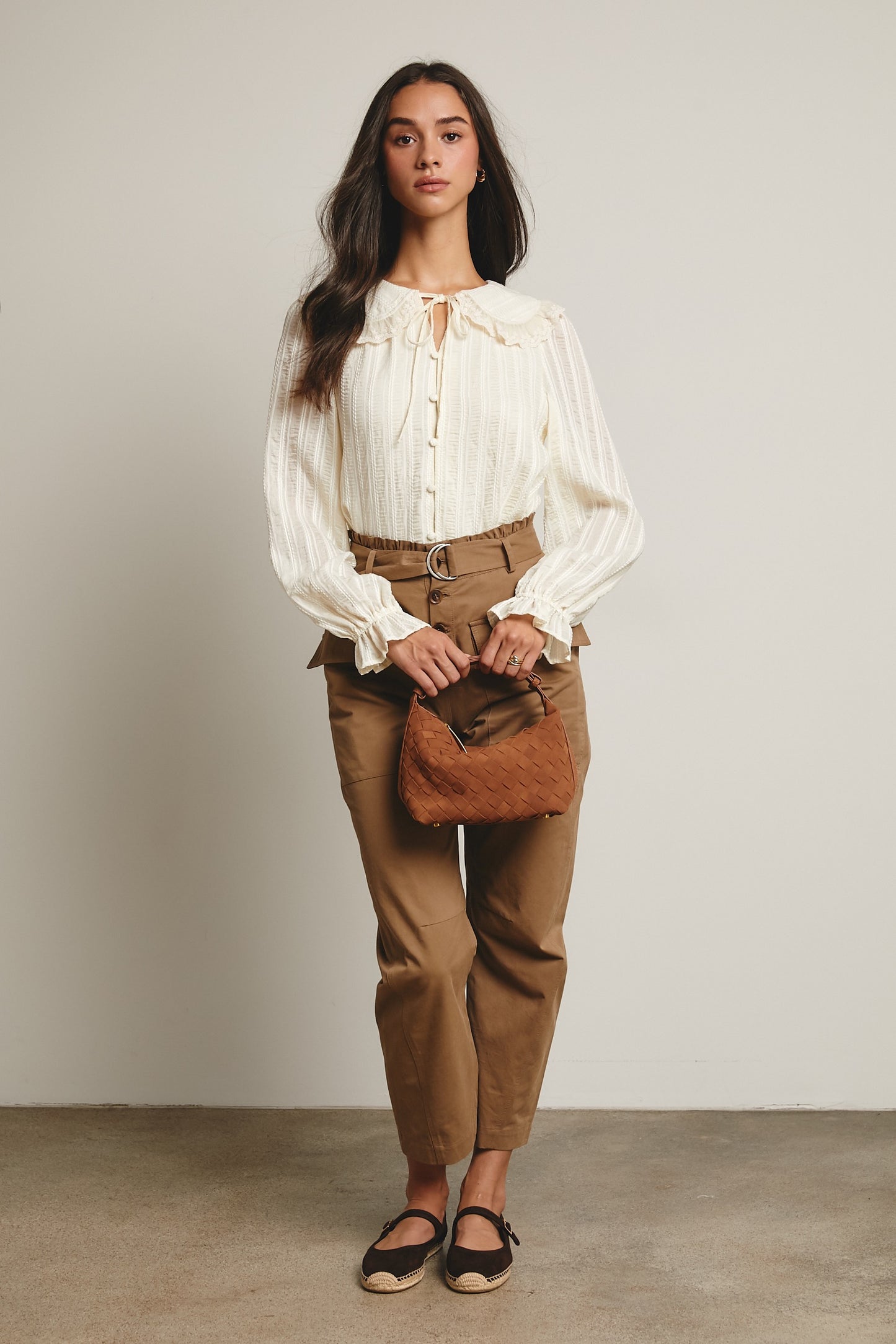 Embroidered Collar Textured Blouse