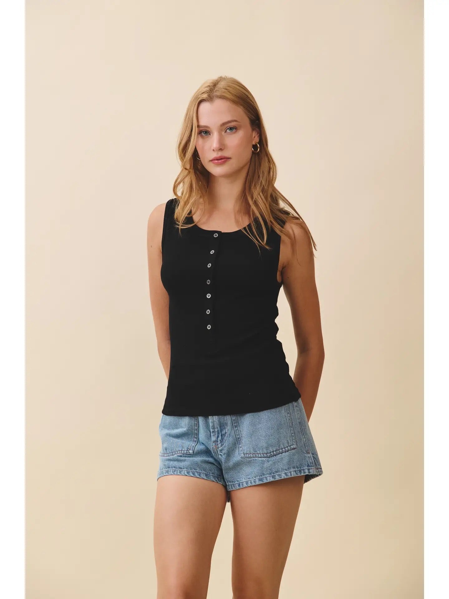 Ribbed Henley Tank Top