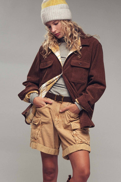 Plaid Flannel-Lined Corduroy Shacket