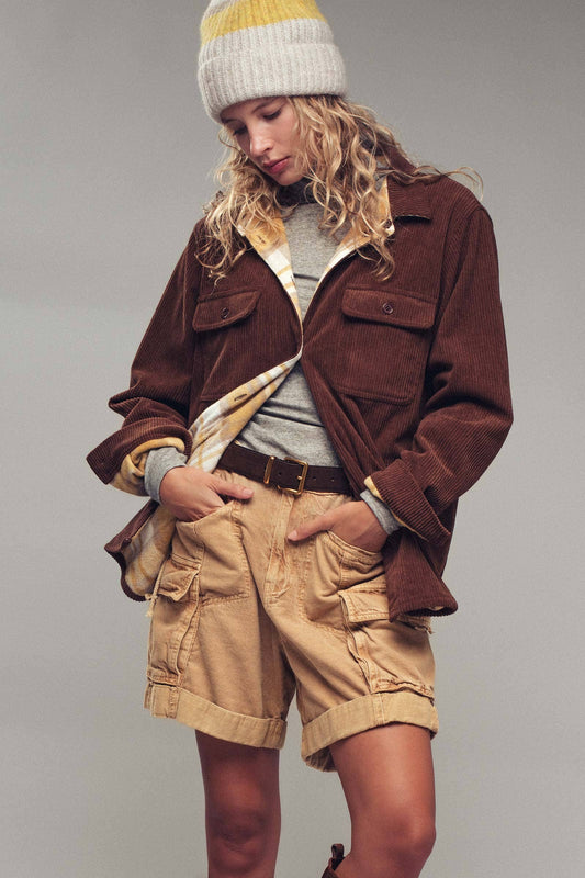 Plaid Flannel-Lined Corduroy Shacket