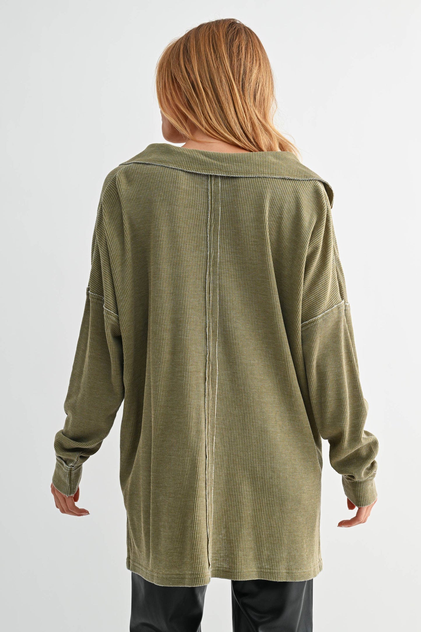 Whitney Waffle Knit Collared Long Sleeve