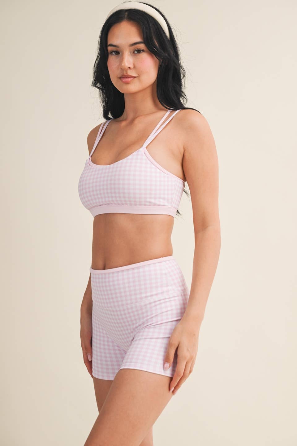 Gingham Print Double Layered Sports Bra