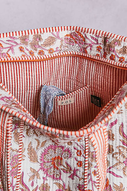 Quilted Striped Binding Roomy Fit Ivory Tote Bag