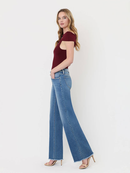 River Raw Hem Wide Leg Jeans