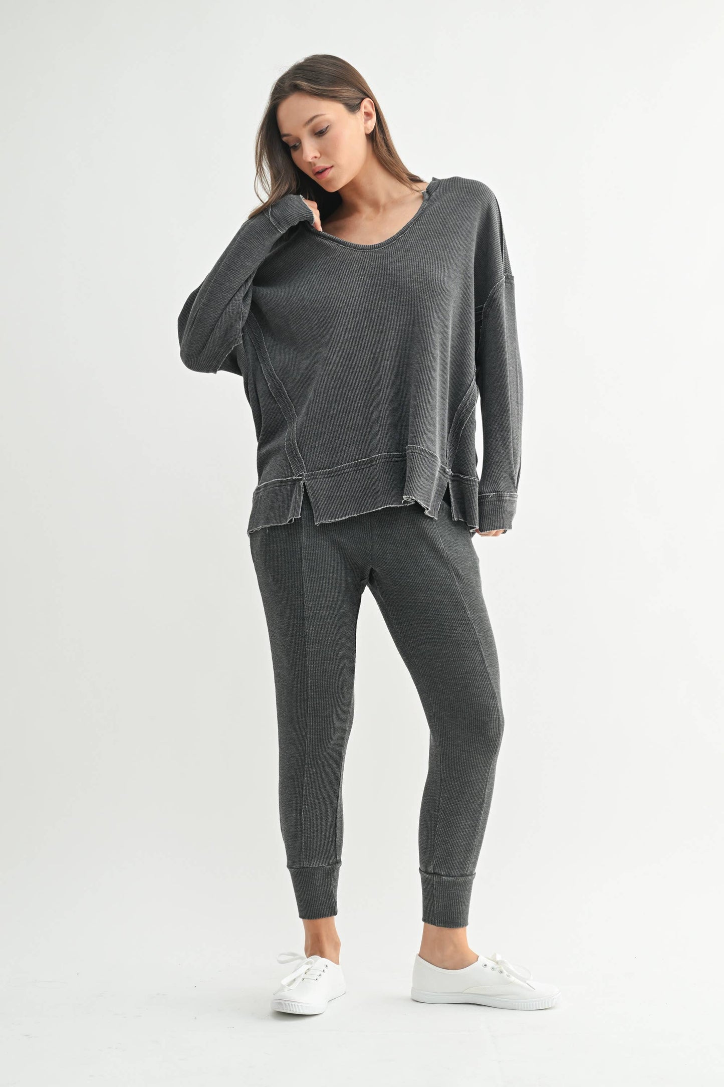 Logan Waffle Knit Long Sleeve Top