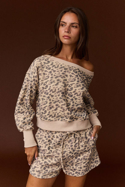 Georgia Leopard Print Off Shoulder Short Set
