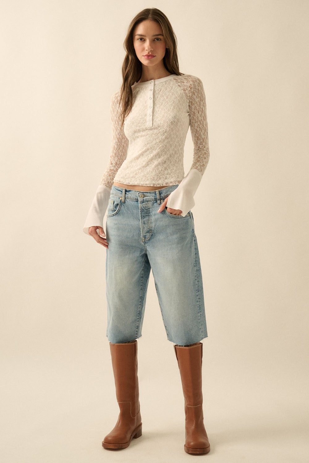 Lace Raglan Sleeve Henley