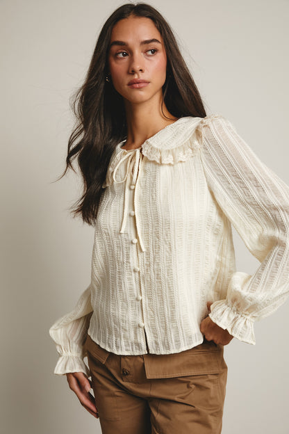 Embroidered Collar Textured Blouse