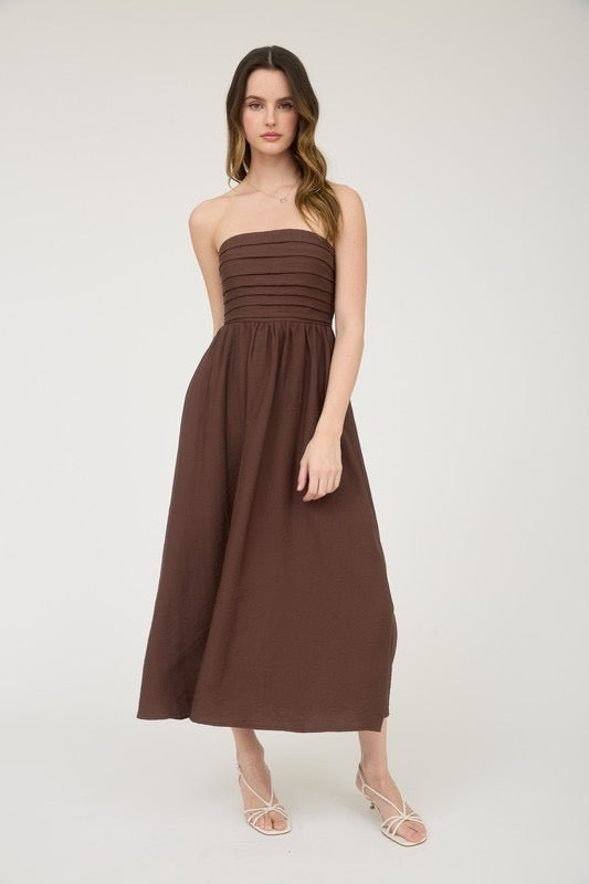 Dakota Pleated Strapless Midi Dress