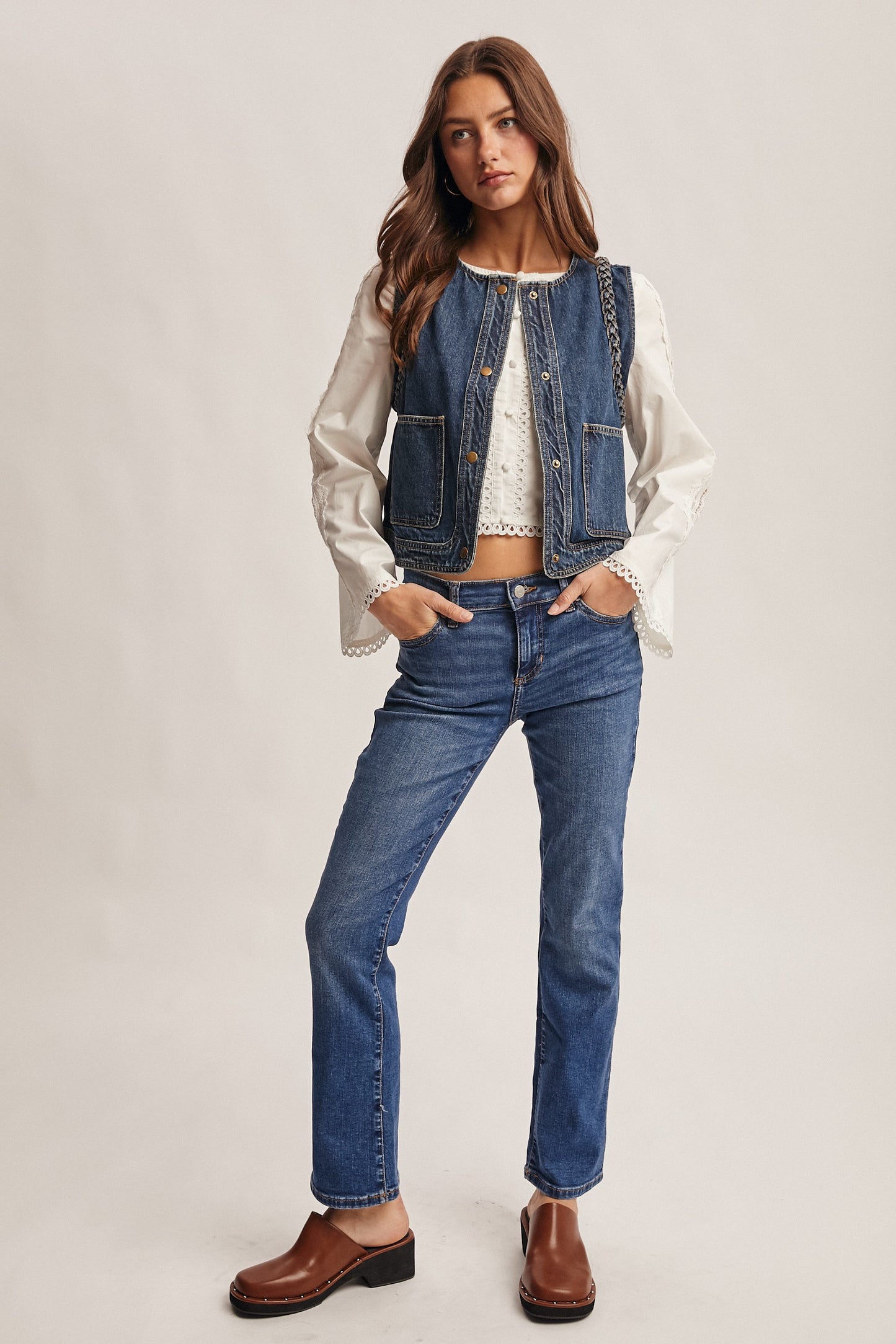 Braided Trim Denim Vest