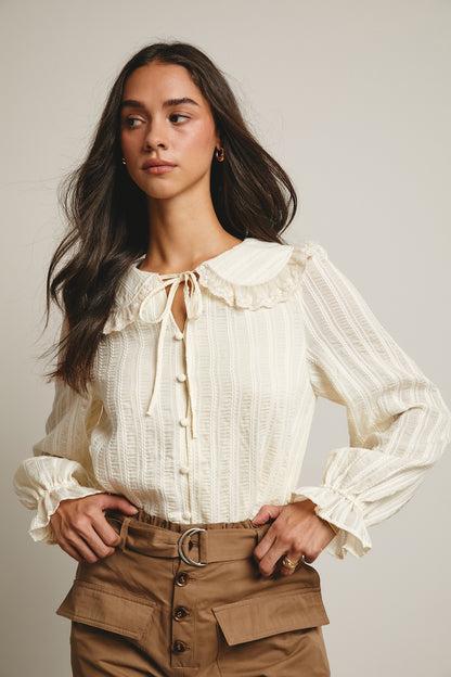 Embroidered Collar Textured Blouse