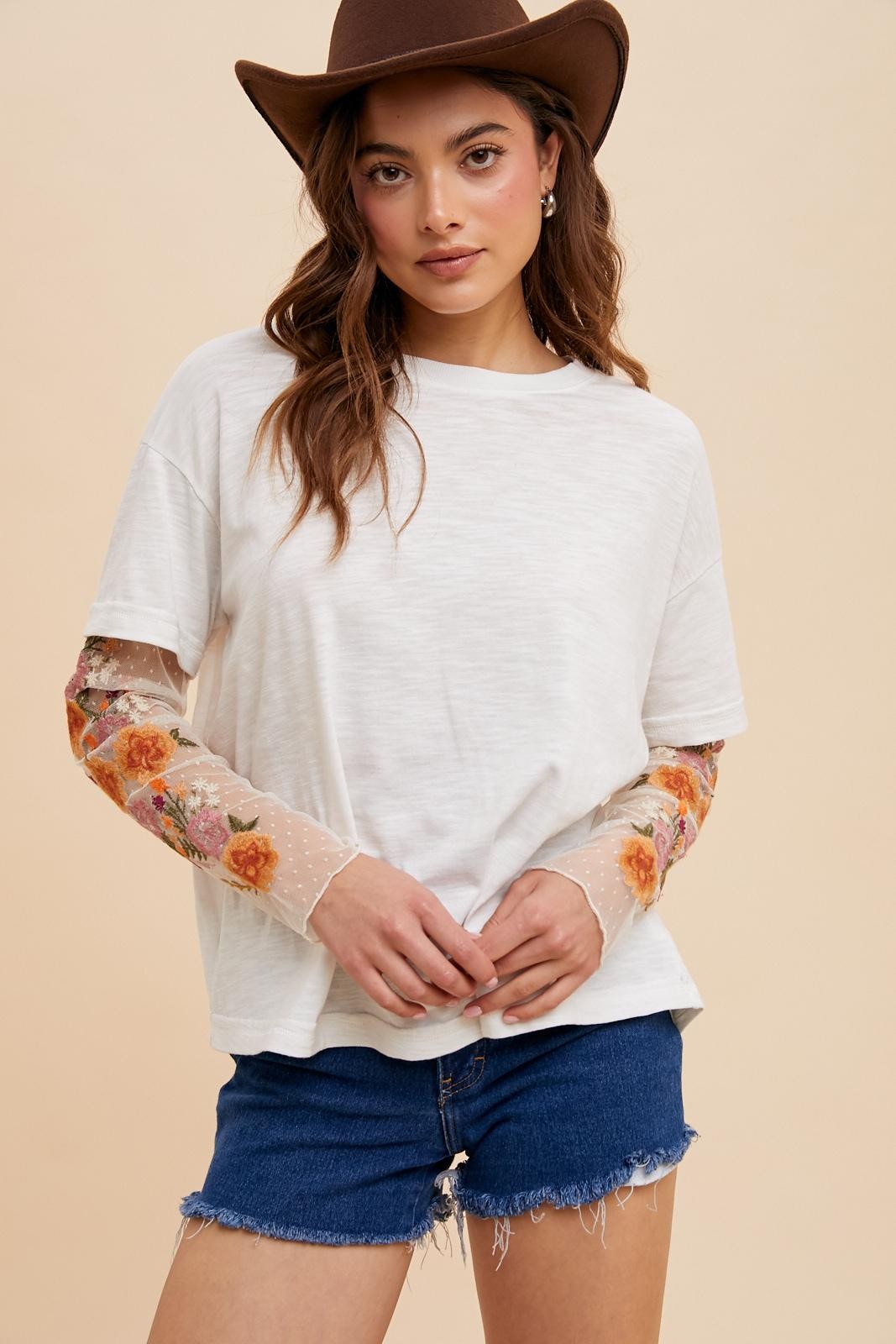 Embroidered Sleeve Top