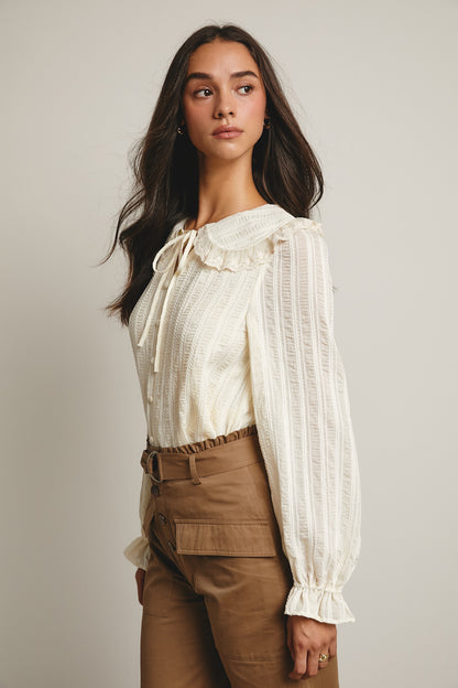 Embroidered Collar Textured Blouse