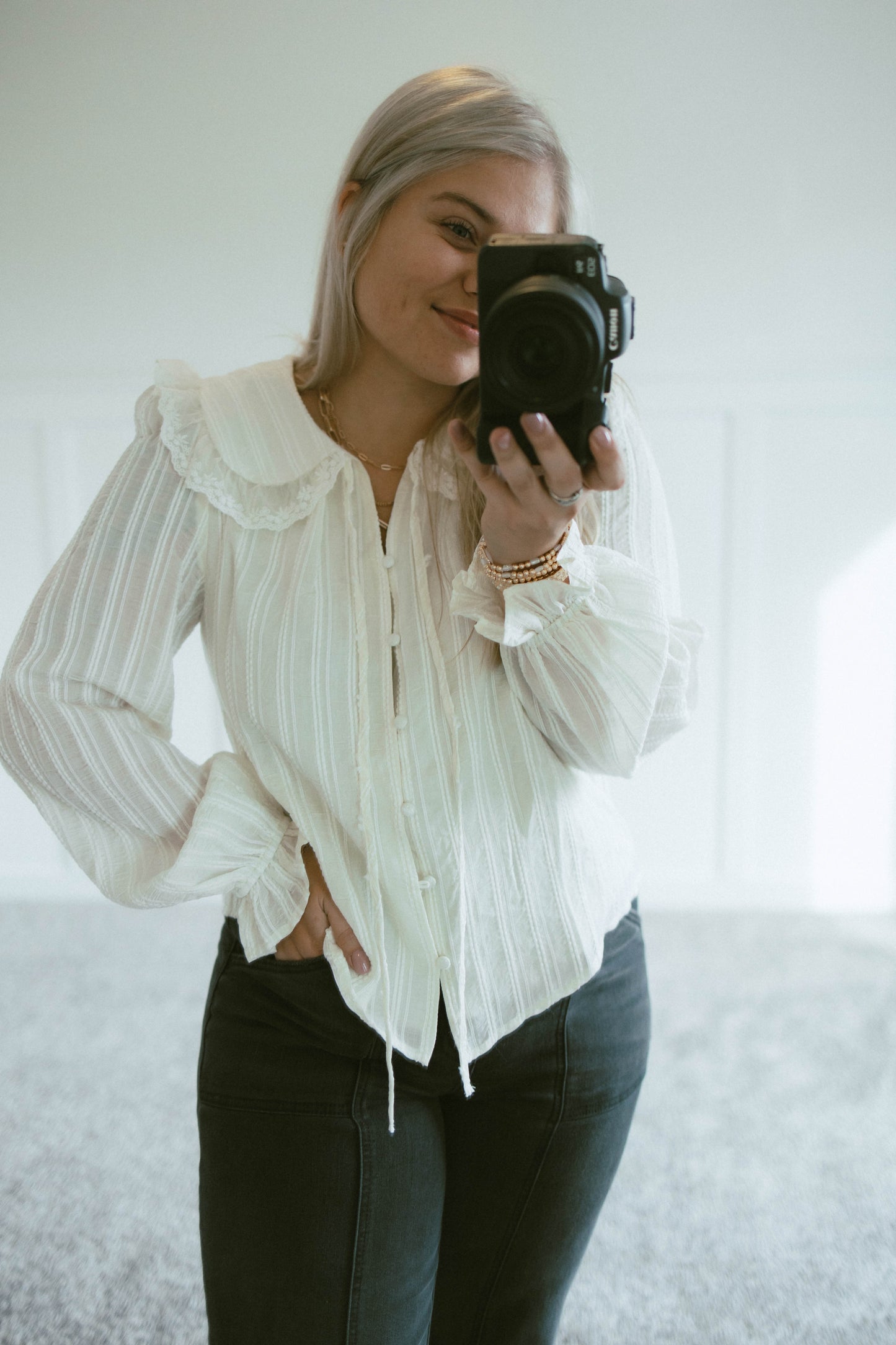 Embroidered Collar Textured Blouse