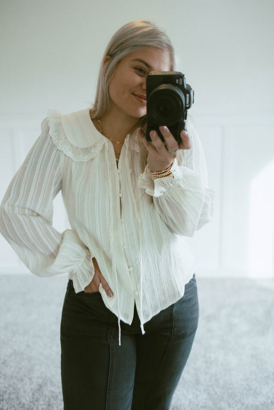 Embroidered Collar Textured Blouse
