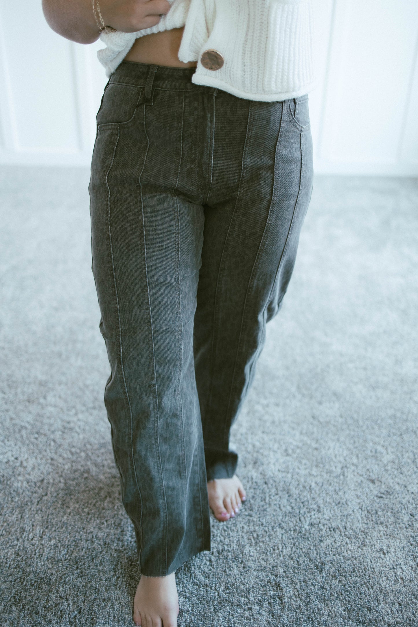 Sammie Cheetah Seamed Barrel Jeans