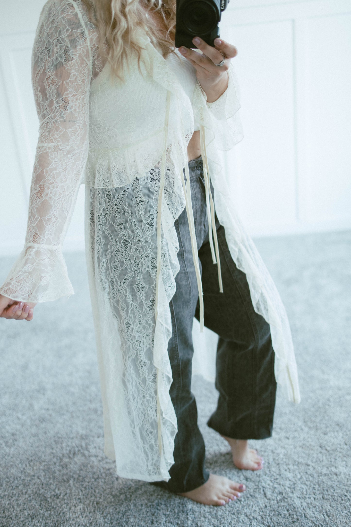 Sheer Lace Ruffle Duster