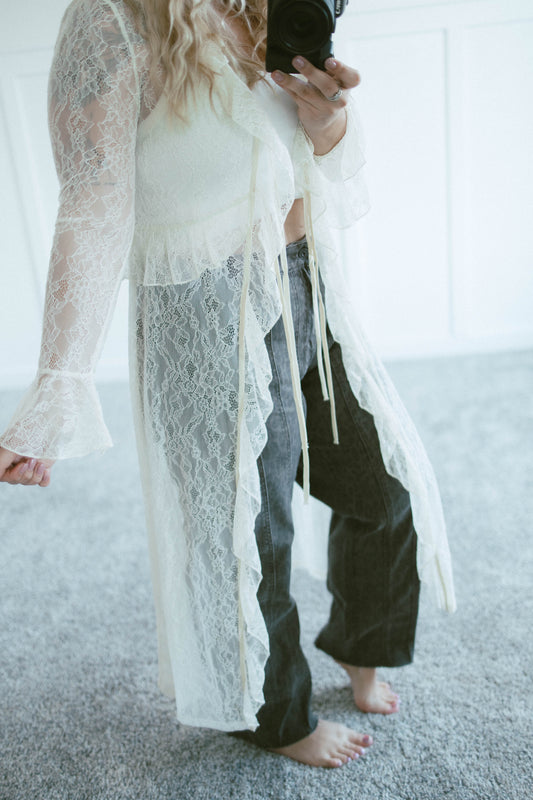 Sheer Lace Ruffle Duster