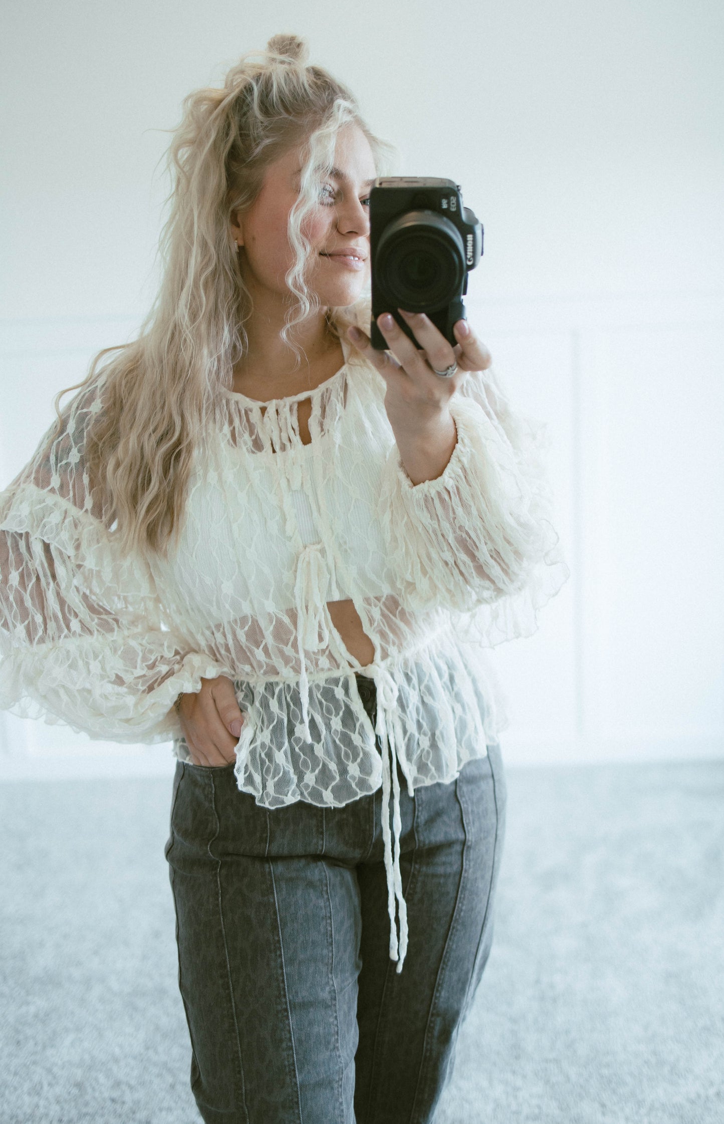 Lace Tie Front Blouse