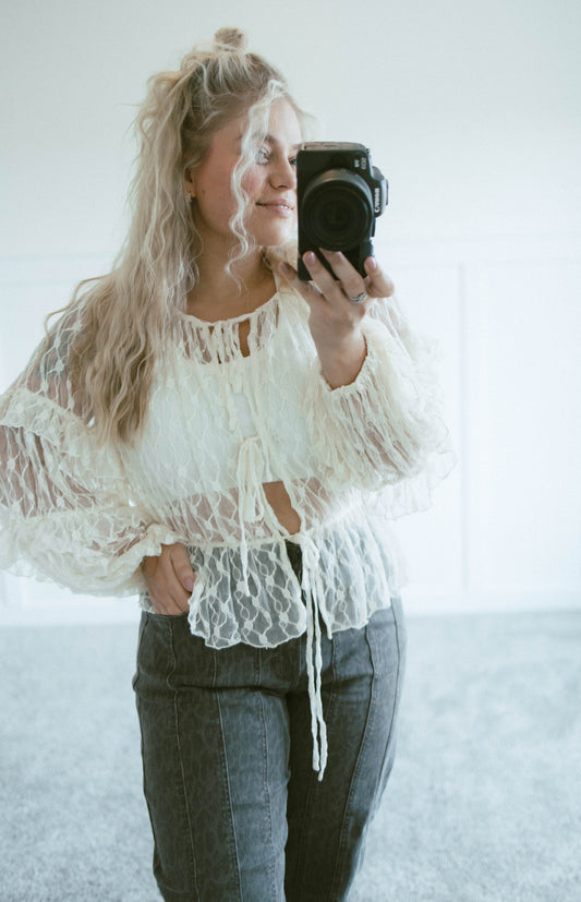 Lace Tie Front Blouse
