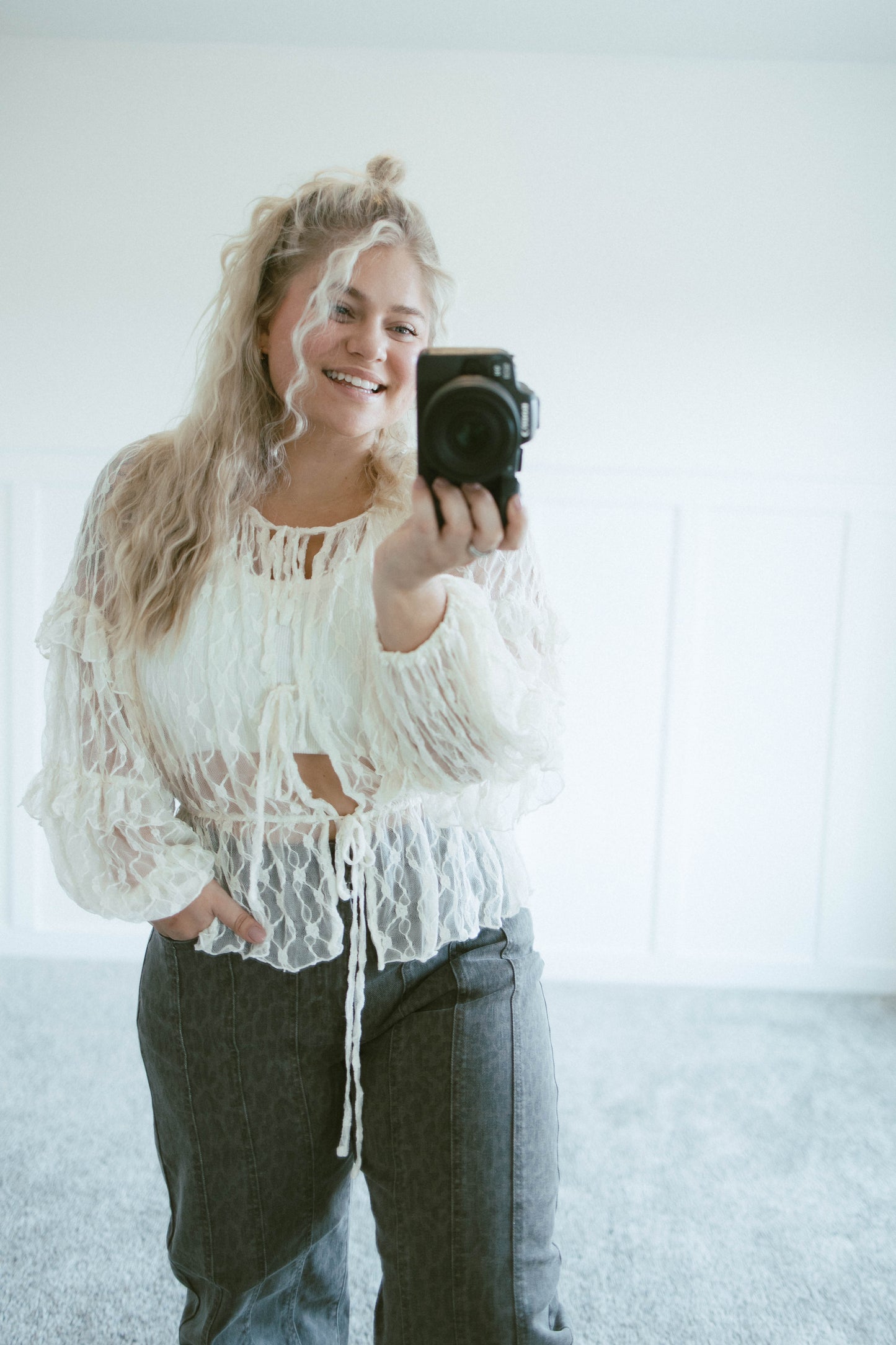Lace Tie Front Blouse
